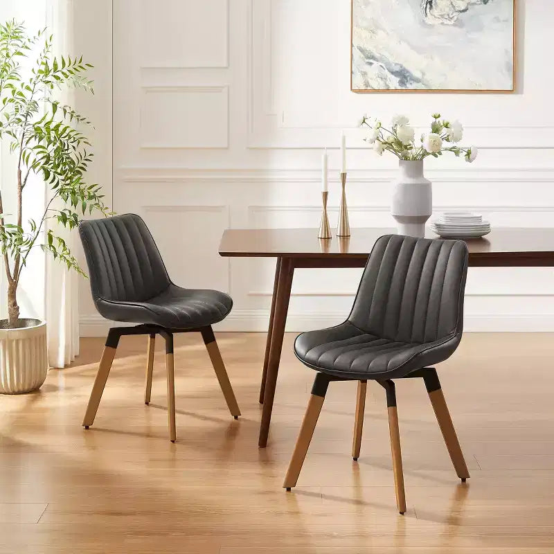Chaise de salle à manger pivotante Art Leon Mid-century Modern en similicuir, lot de 2