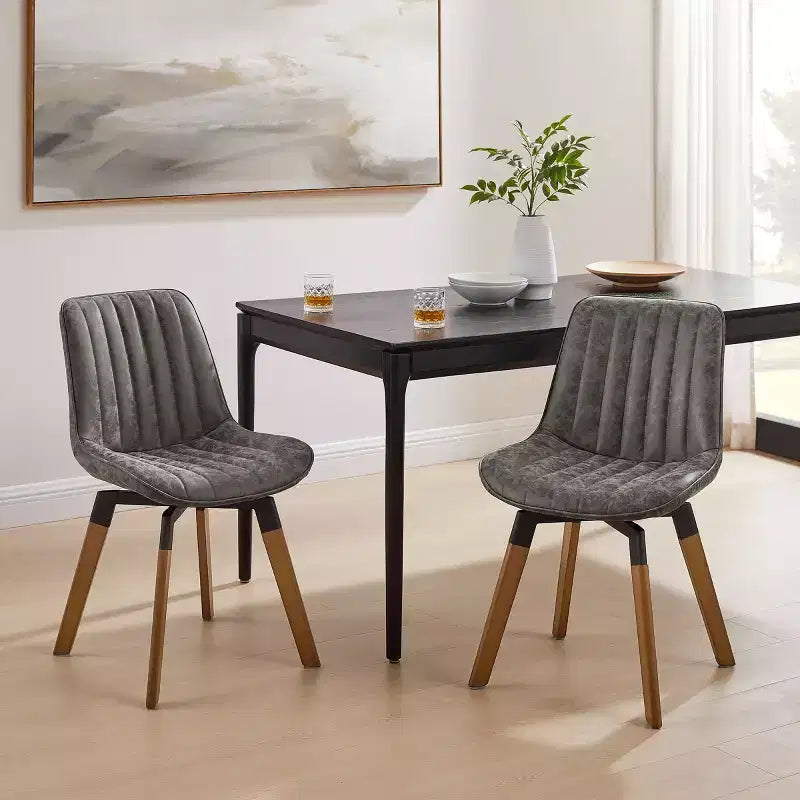 Chaise de salle à manger pivotante Art Leon Mid-century Modern en similicuir, lot de 2