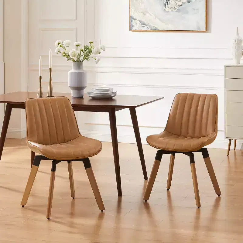 Chaise de salle à manger pivotante Art Leon Mid-century Modern en similicuir, lot de 2