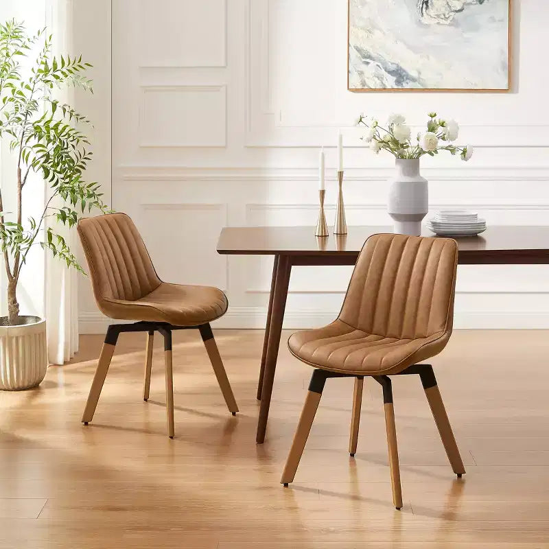 Chaise de salle à manger pivotante Art Leon Mid-century Modern en similicuir, lot de 2