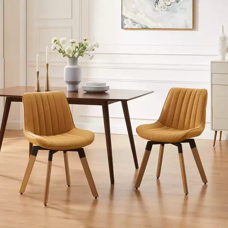 Chaise de salle à manger pivotante Art Leon Mid-century Modern en similicuir, lot de 2