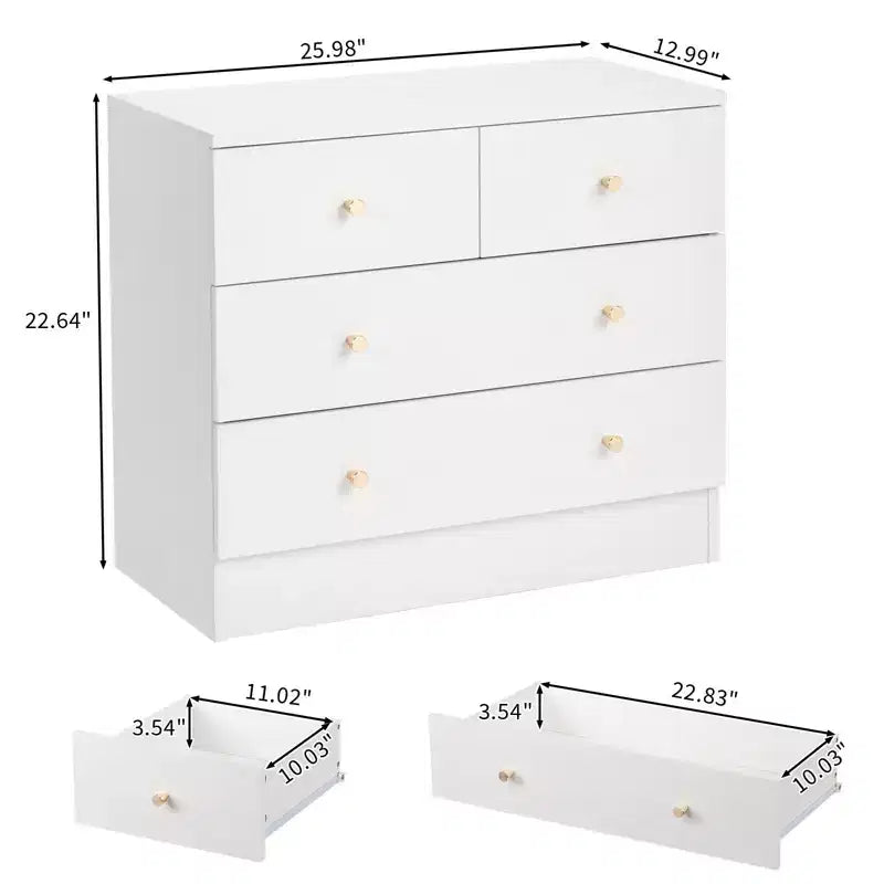 Commode de chambre Karl Home blanche à 4 tiroirs en panneaux de particules, 66 cm de largeur