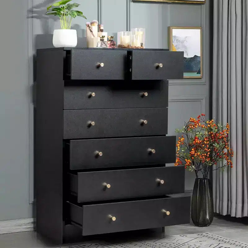 Cassettiera Karl Home a 7 cassetti in truciolato nero, larga 66 cm