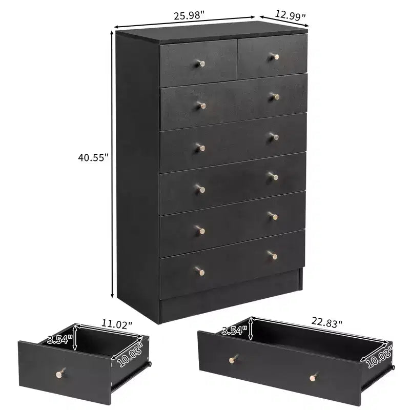 Cassettiera Karl Home a 7 cassetti in truciolato nero, larga 66 cm