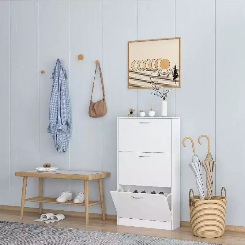 Scarpiera Karl Home con 3 cassetti a ribalta, in truciolato bianco, 58 cm L