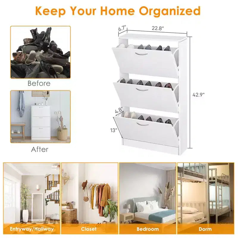 Scarpiera Karl Home con 3 cassetti a ribalta, in truciolato bianco, 58 cm L
