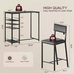 Set da pranzo ad altezza bancone per 2 con ripiani, tavolo da bistrò e sedie imbottite, set da cucina salvaspazio per appartamenti