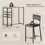 Set da pranzo ad altezza bancone per 2 con ripiani, tavolo da bistrò e sedie imbottite, set da cucina salvaspazio per appartamenti