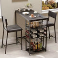 Counter-Height Dining Set for 2 with Storage Shelves  Bistro Table & Upholstered Chairs, Space-Saving Kitchen Set for Apartments
