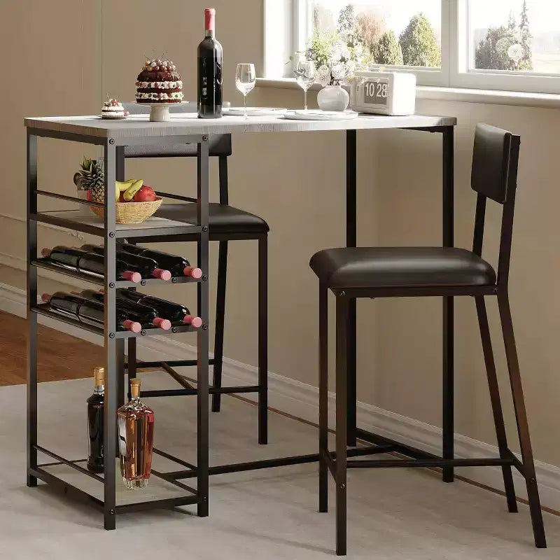 Ensemble de salle à manger hauteur comptoir pour 2 avec étagères de rangement Table de bistrot et chaises rembourrées, ensemble de cuisine peu encombrant pour appartements