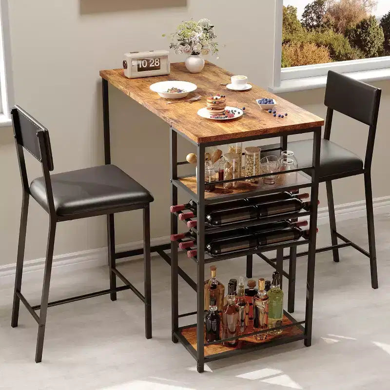 Ensemble de salle à manger hauteur comptoir pour 2 avec étagères de rangement Table de bistrot et chaises rembourrées, ensemble de cuisine peu encombrant pour appartements