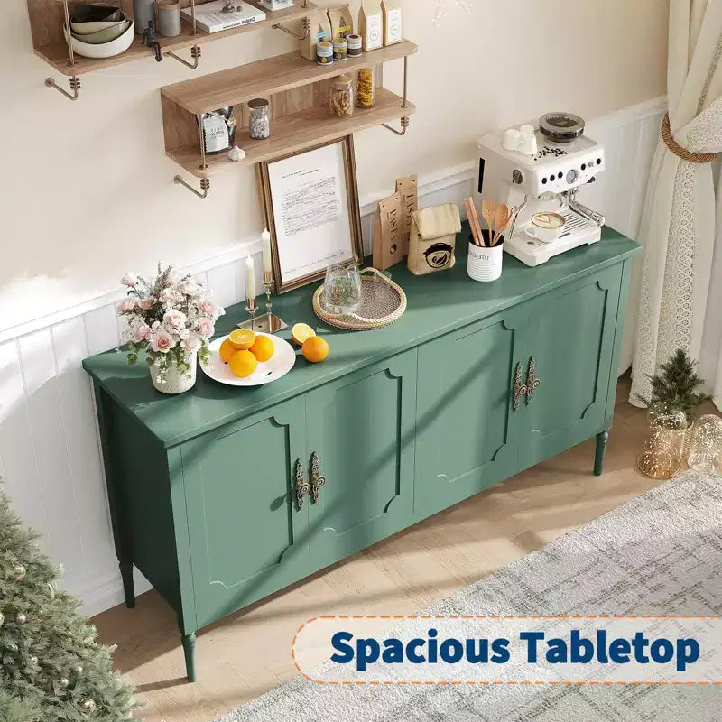 Buffet de 150 cm de large, Armoire de rangement de cuisine, Console en bois, Meuble décoratif de bar à café pour salon, salle à manger, entrée