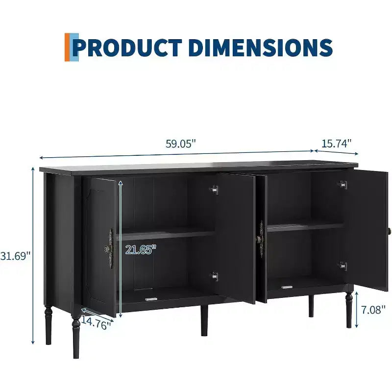 Buffet de 150 cm de large, Armoire de rangement de cuisine, Console en bois, Meuble décoratif de bar à café pour salon, salle à manger, entrée