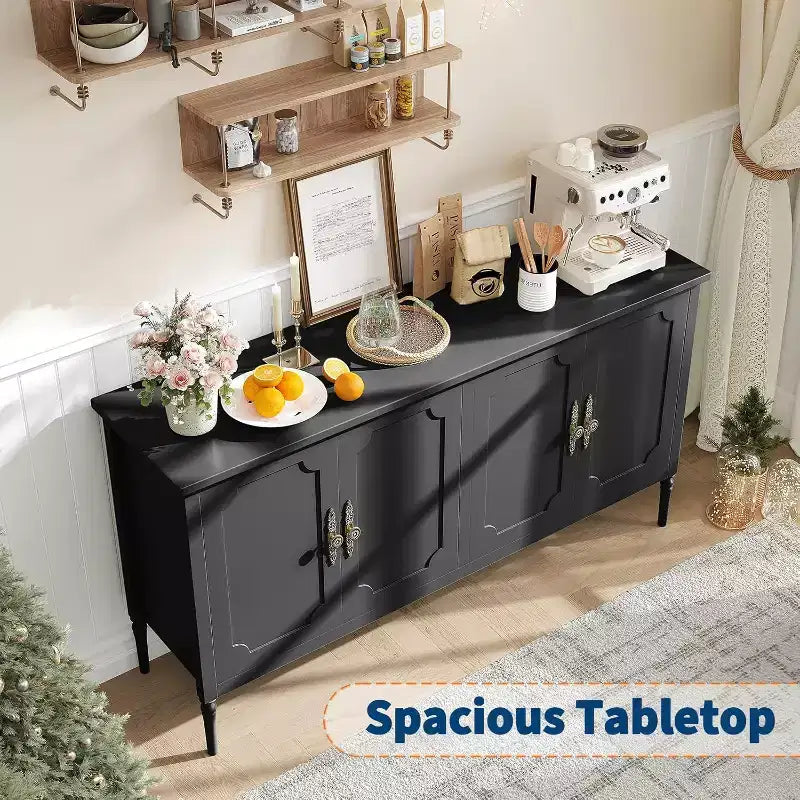 Buffet de 150 cm de large, Armoire de rangement de cuisine, Console en bois, Meuble décoratif de bar à café pour salon, salle à manger, entrée