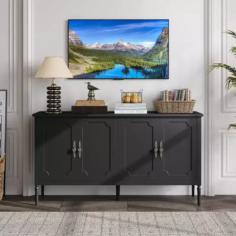 Buffet de 150 cm de large, Armoire de rangement de cuisine, Console en bois, Meuble décoratif de bar à café pour salon, salle à manger, entrée