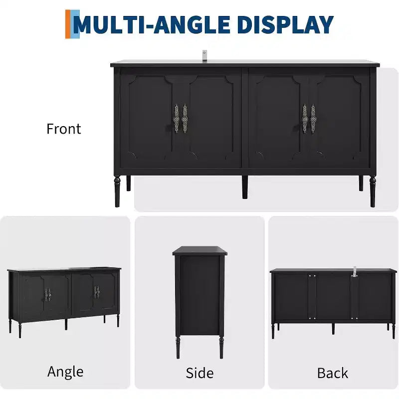 Buffet de 150 cm de large, Armoire de rangement de cuisine, Console en bois, Meuble décoratif de bar à café pour salon, salle à manger, entrée