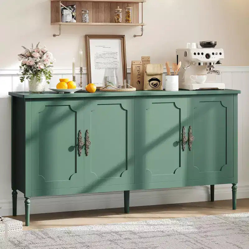 Buffet de 150 cm de large, Armoire de rangement de cuisine, Console en bois, Meuble décoratif de bar à café pour salon, salle à manger, entrée