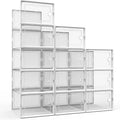 6 Pack Shoe Storage Box, Plastic Stackable Shoe Organizer for Closet, Space Saving Foldable Shoe Rack Sneaker Container Bin Holder White