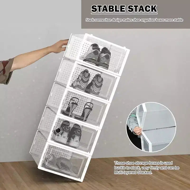 Scatola porta scarpe da 6 pezzi, organizer per scarpe impilabile in plastica per armadio, contenitore per scarpe da ginnastica salvaspazio pieghevole, bianco