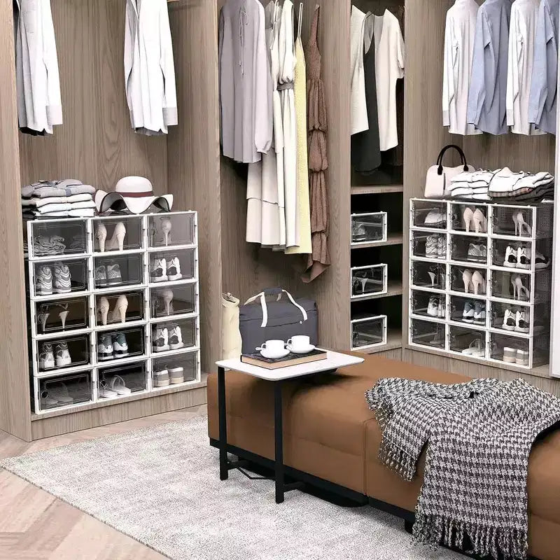Scatola porta scarpe da 6 pezzi, organizer per scarpe impilabile in plastica per armadio, contenitore per scarpe da ginnastica salvaspazio pieghevole, bianco