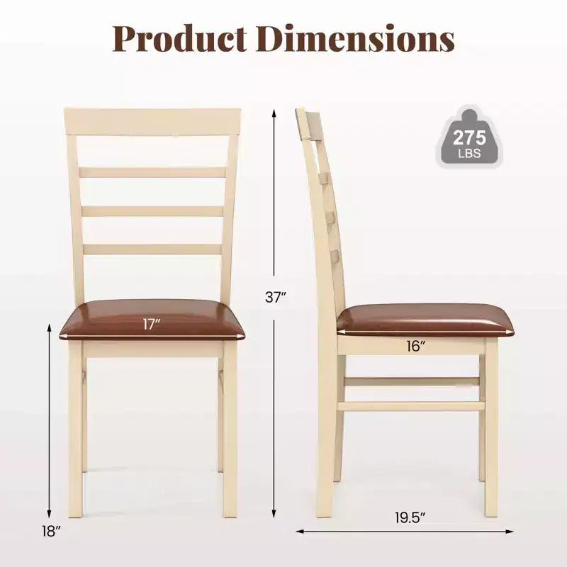 Costway Chaise de salle à manger en bois lot de 2/4 avec cadre en bois d'hévéa et siège rembourré pour cuisine