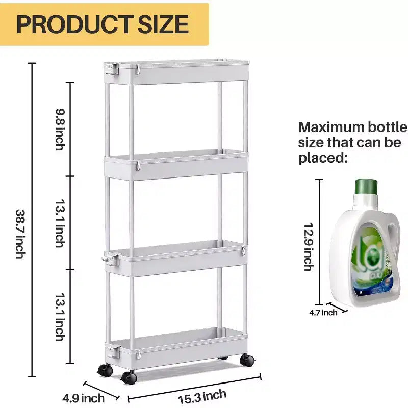 Carrello di stoccaggio stretto Tree City Pink a 4 ripiani con ruote - Organizer mobile multifunzione