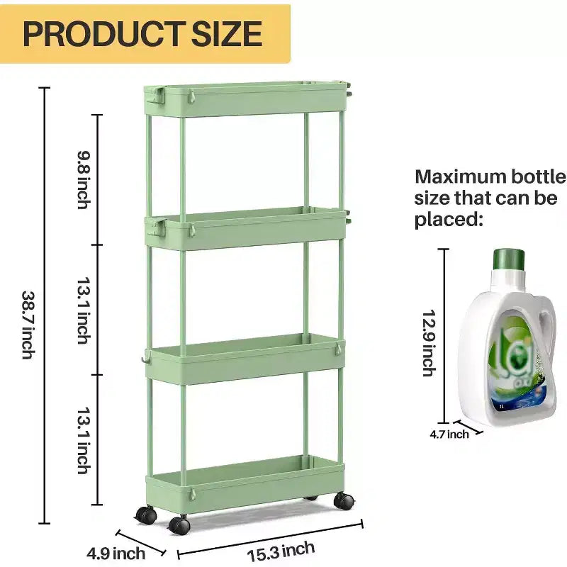 Carrello di stoccaggio stretto Tree City Pink a 4 ripiani con ruote - Organizer mobile multifunzione