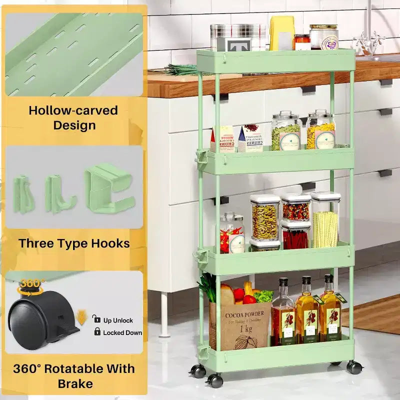 Carrello di stoccaggio stretto Tree City Pink a 4 ripiani con ruote - Organizer mobile multifunzione
