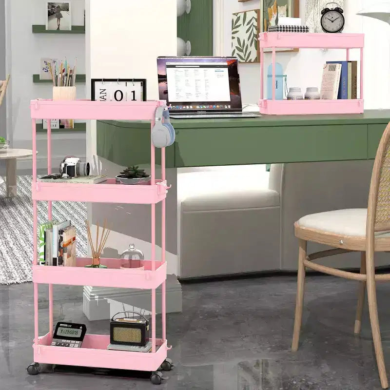 Carrello di stoccaggio stretto Tree City Pink a 4 ripiani con ruote - Organizer mobile multifunzione