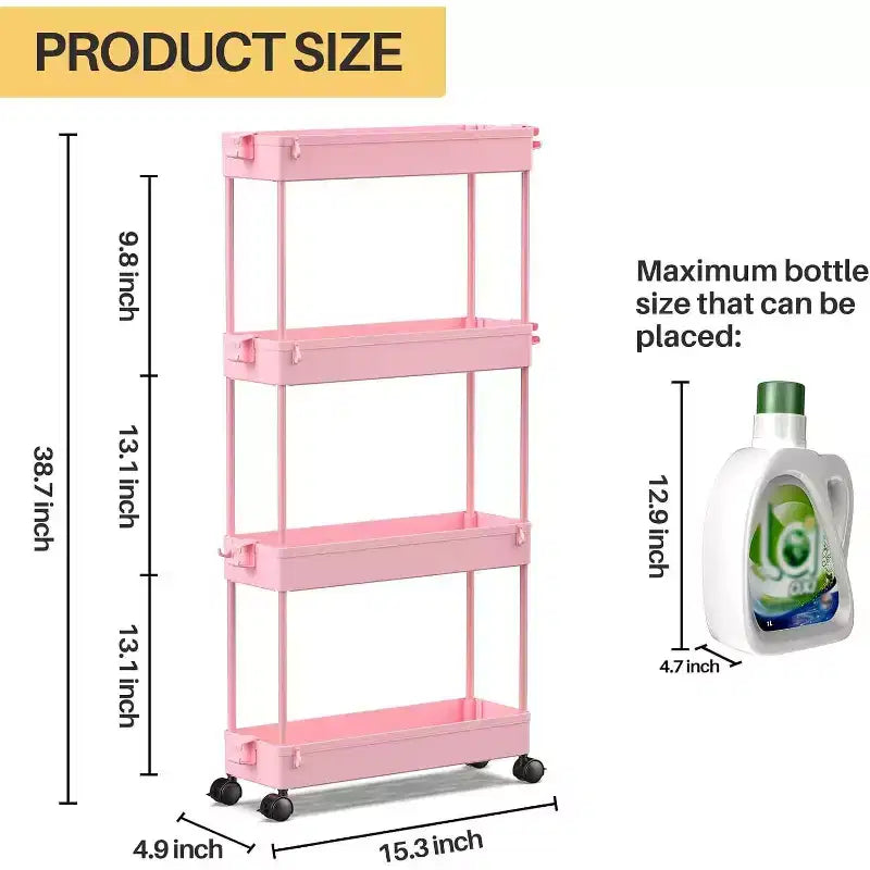 Carrello di stoccaggio stretto Tree City Pink a 4 ripiani con ruote - Organizer mobile multifunzione