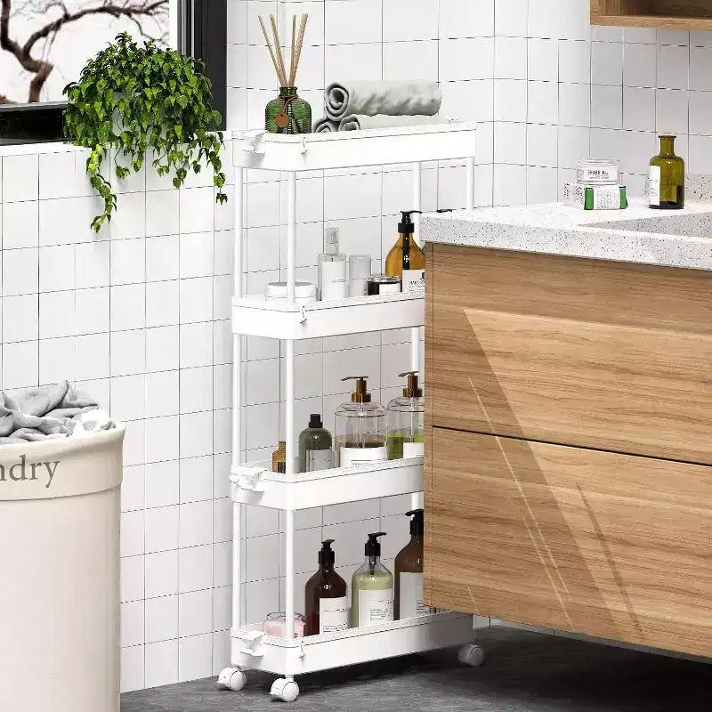 Carrello di stoccaggio stretto Tree City Pink a 4 ripiani con ruote - Organizer mobile multifunzione