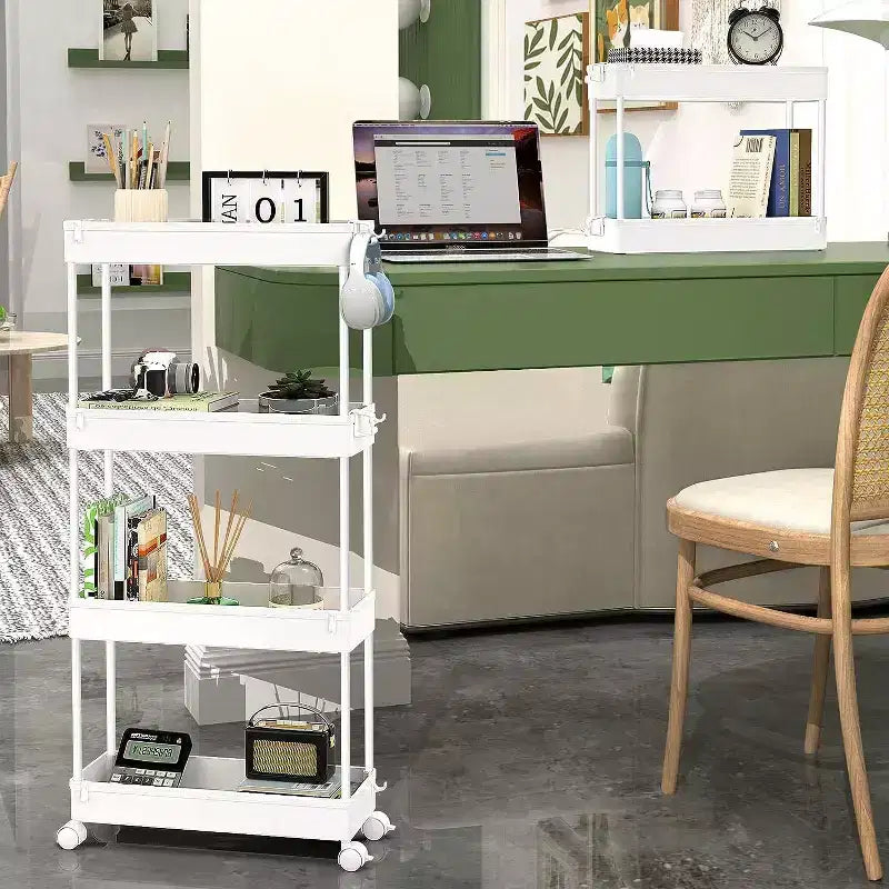 Carrello di stoccaggio stretto Tree City Pink a 4 ripiani con ruote - Organizer mobile multifunzione