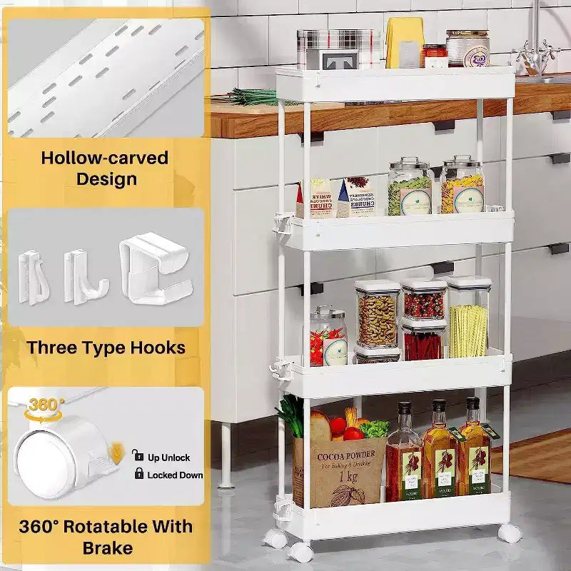 Carrello di stoccaggio stretto Tree City Pink a 4 ripiani con ruote - Organizer mobile multifunzione