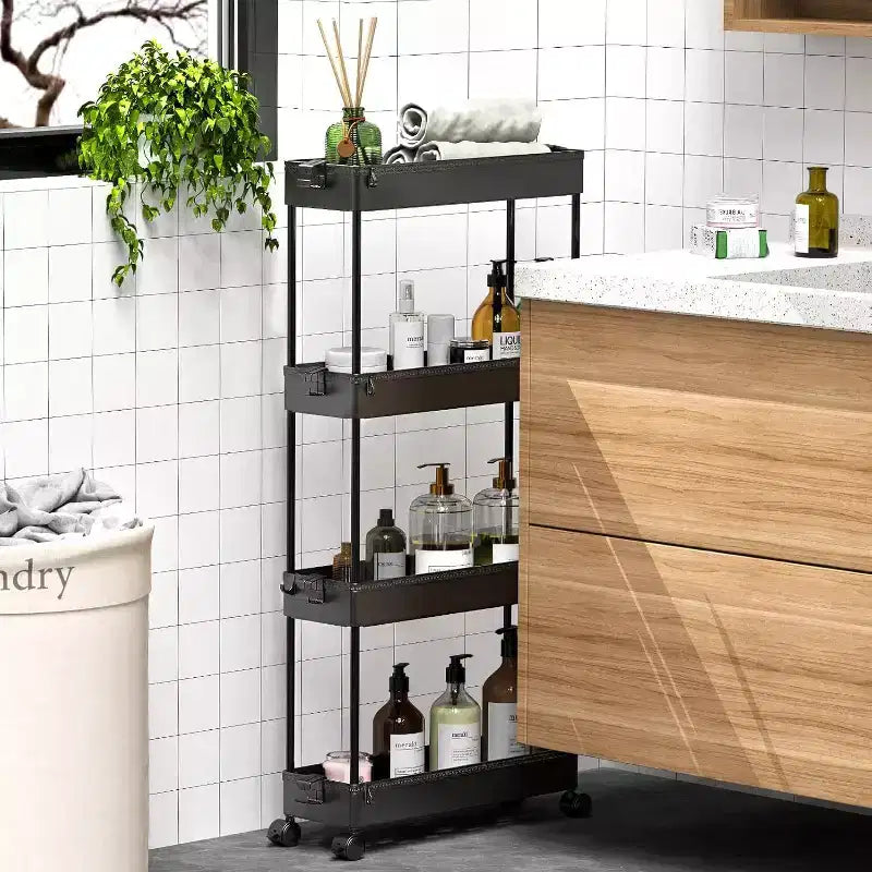 Carrello di stoccaggio stretto Tree City Pink a 4 ripiani con ruote - Organizer mobile multifunzione