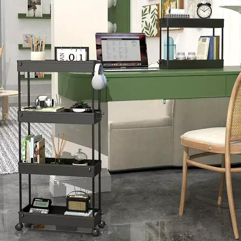 Carrello di stoccaggio stretto Tree City Pink a 4 ripiani con ruote - Organizer mobile multifunzione