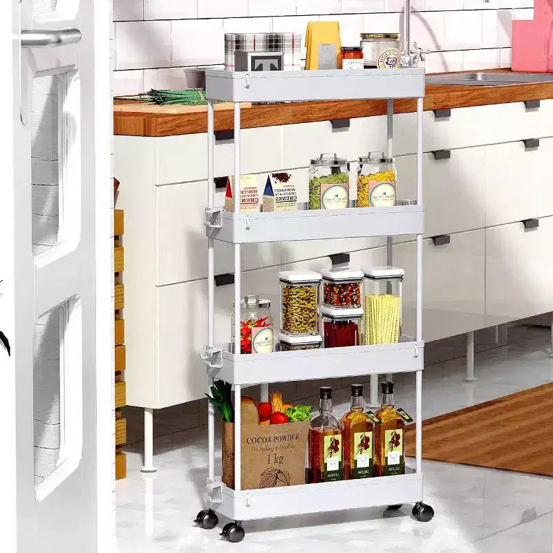 Carrello di stoccaggio stretto Tree City Pink a 4 ripiani con ruote - Organizer mobile multifunzione