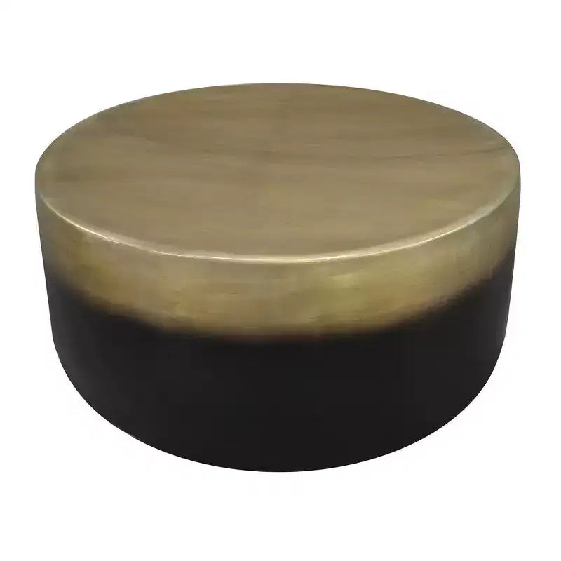 Table basse ronde Royal Hampton, forme tambour, laiton antique ombré, 34,5 pouces -