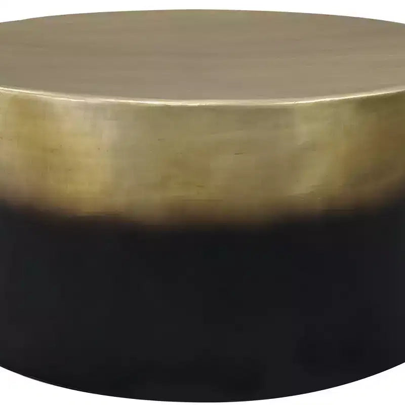 Table basse ronde Royal Hampton, forme tambour, laiton antique ombré, 34,5 pouces -