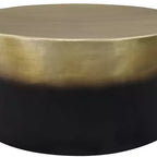 Table basse ronde Royal Hampton, forme tambour, laiton antique ombré, 34,5 pouces -