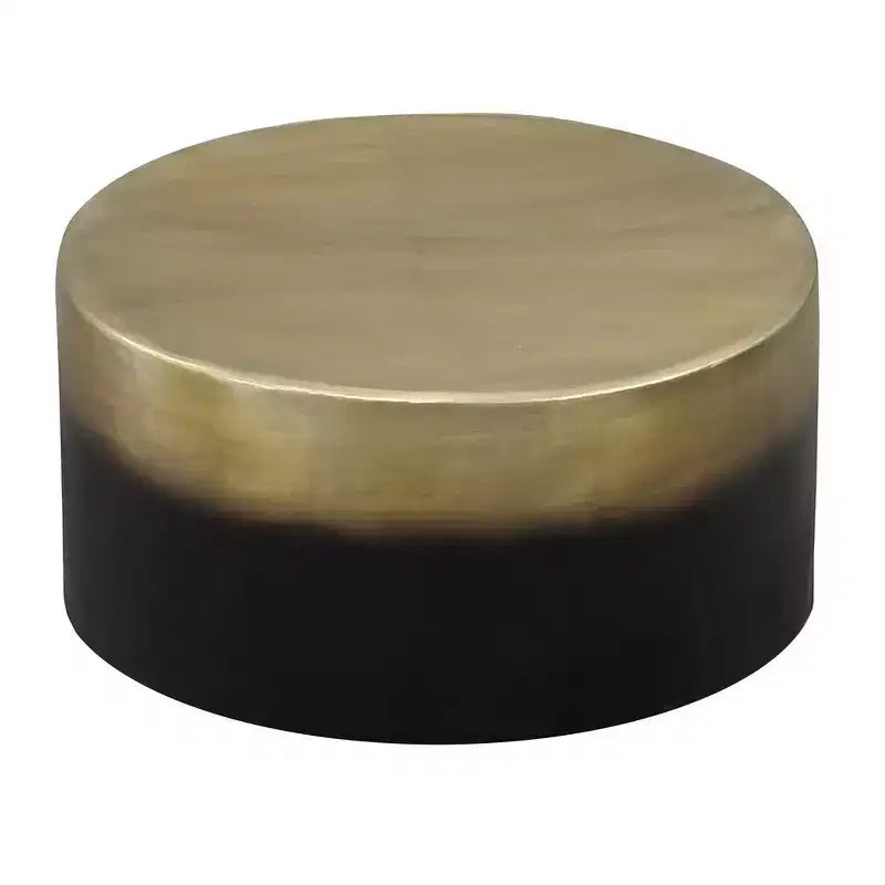Table basse ronde Royal Hampton, forme tambour, laiton antique ombré, 34,5 pouces -