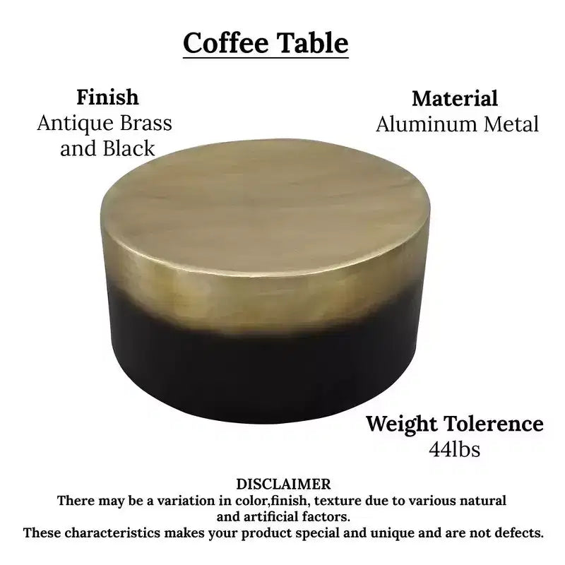 Table basse ronde Royal Hampton, forme tambour, laiton antique ombré, 34,5 pouces -