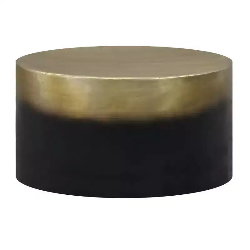 Table basse ronde Royal Hampton, forme tambour, laiton antique ombré, 34,5 pouces -
