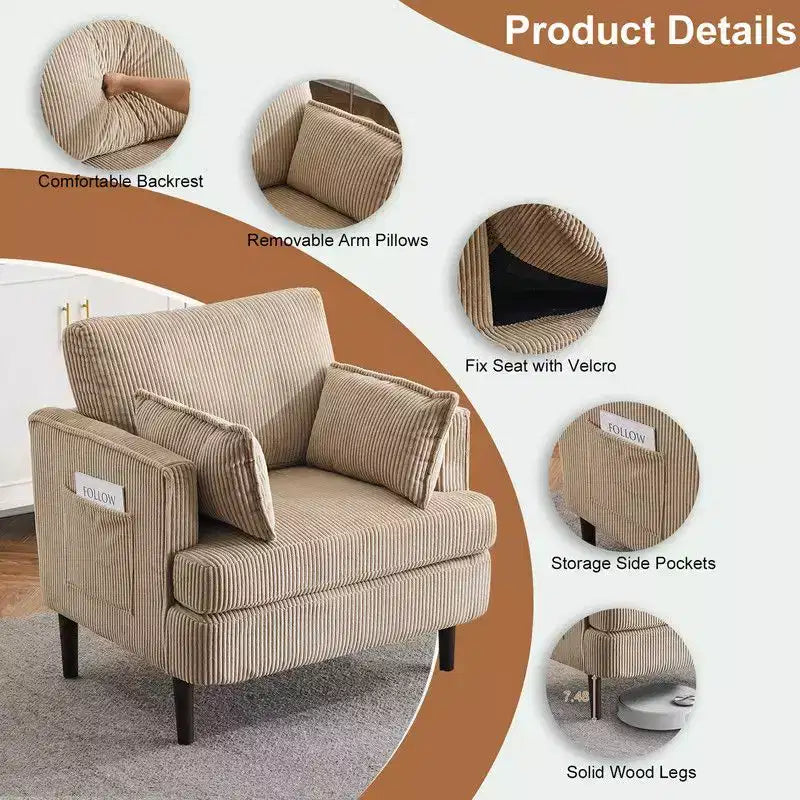 Fauteuil accent tonneau Karl Home Modern en velours côtelé pour salon ou chambre