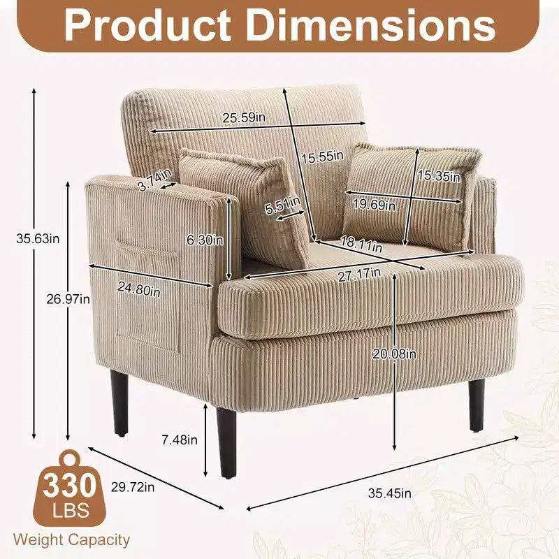 Fauteuil accent tonneau Karl Home Modern en velours côtelé pour salon ou chambre