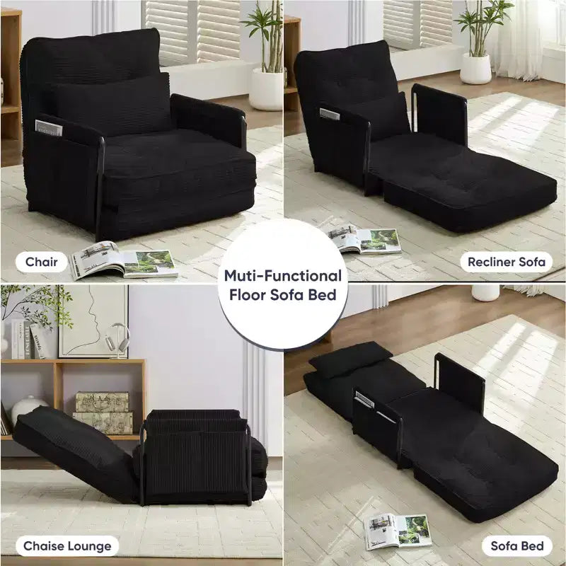 Mjkone Divano letto singolo pieghevole multifunzione, letto futon, divano pigro con cuscini, schienale regolabile in 6 posizioni