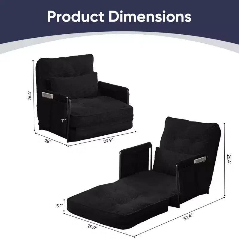Mjkone Divano letto singolo pieghevole multifunzione, letto futon, divano pigro con cuscini, schienale regolabile in 6 posizioni