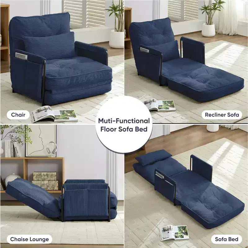 Mjkone Divano letto singolo pieghevole multifunzione, letto futon, divano pigro con cuscini, schienale regolabile in 6 posizioni