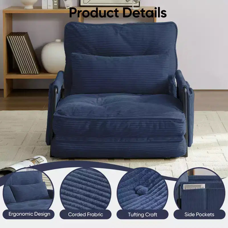 Mjkone Divano letto singolo pieghevole multifunzione, letto futon, divano pigro con cuscini, schienale regolabile in 6 posizioni