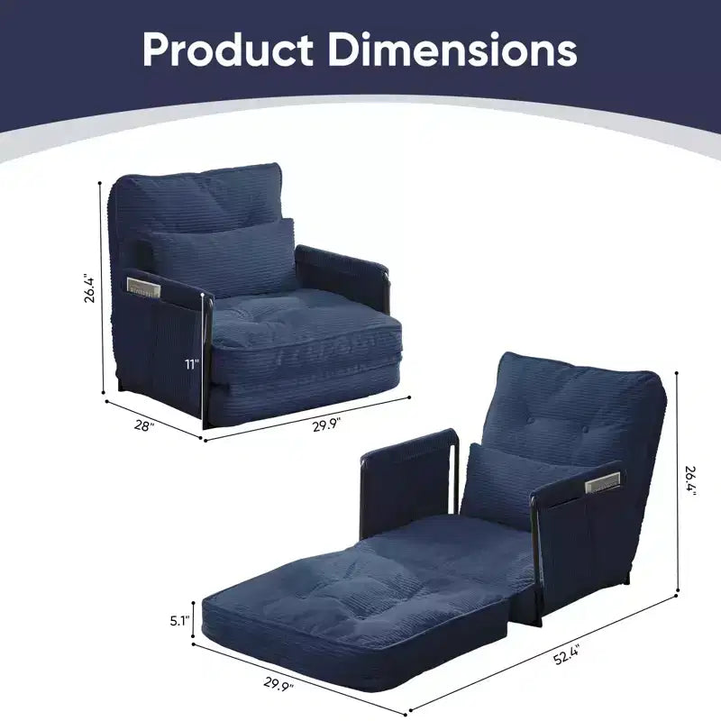 Mjkone Divano letto singolo pieghevole multifunzione, letto futon, divano pigro con cuscini, schienale regolabile in 6 posizioni