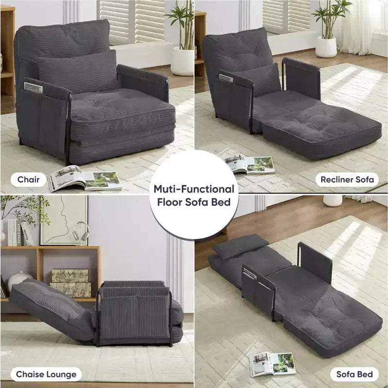 Mjkone Divano letto singolo pieghevole multifunzione, letto futon, divano pigro con cuscini, schienale regolabile in 6 posizioni